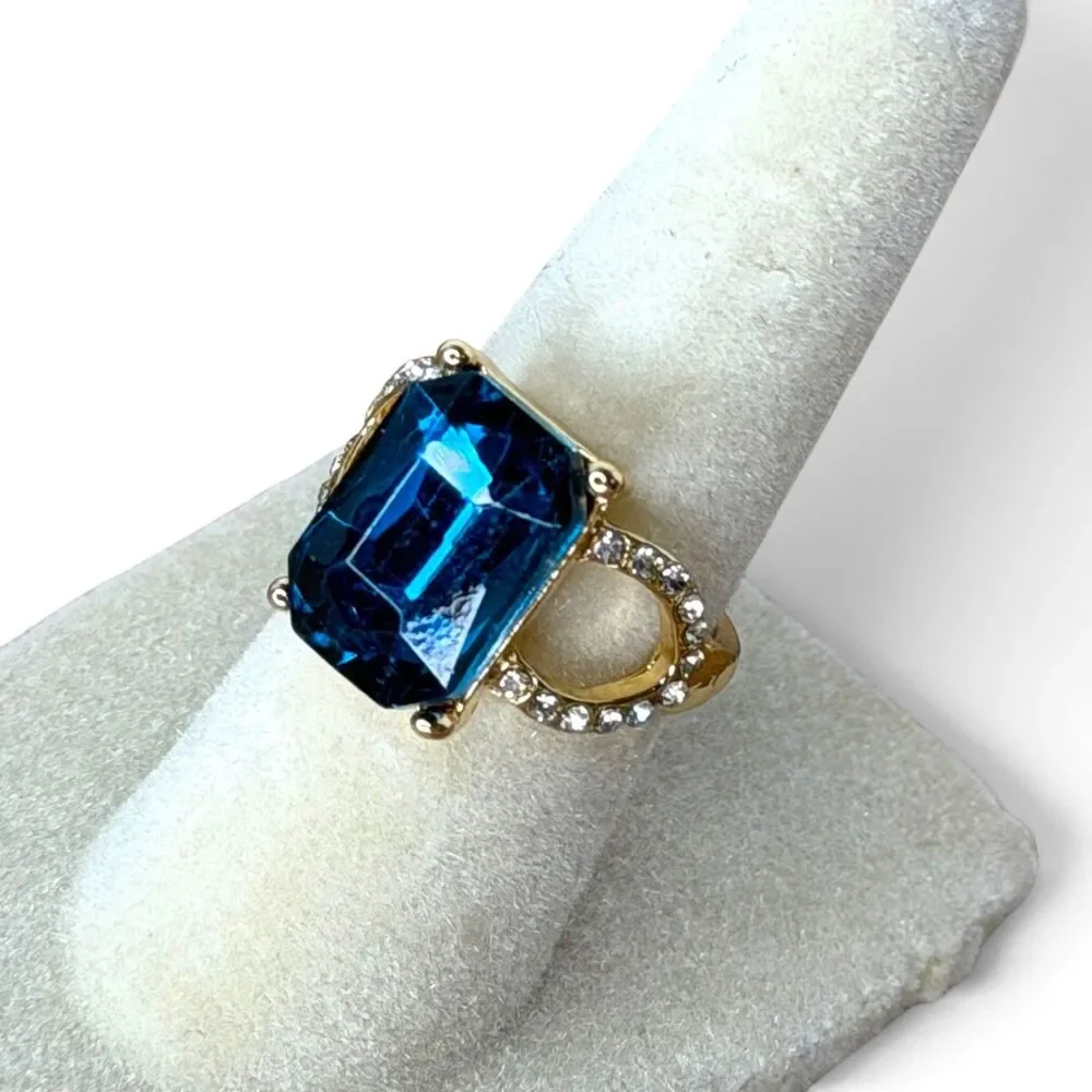 Gold-Tone Fashion Ring with Blue Center Stone